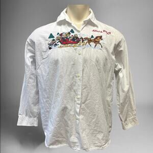 Vintage Quizz Embroidered Christmas Shirt Bear Horses Sleigh Button Down Jingle